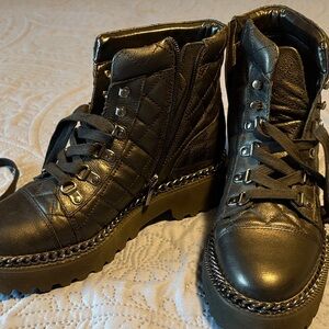 Black Quilted Lace-Up Boots size 9